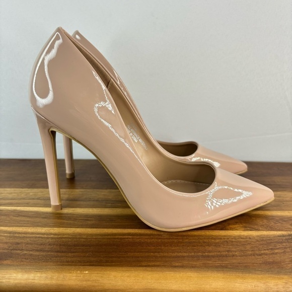 Mixx Shuz Heels Womens 7 Nude Patent Leather Pointed Toe Classic Business Casual - Picture 8 of 8